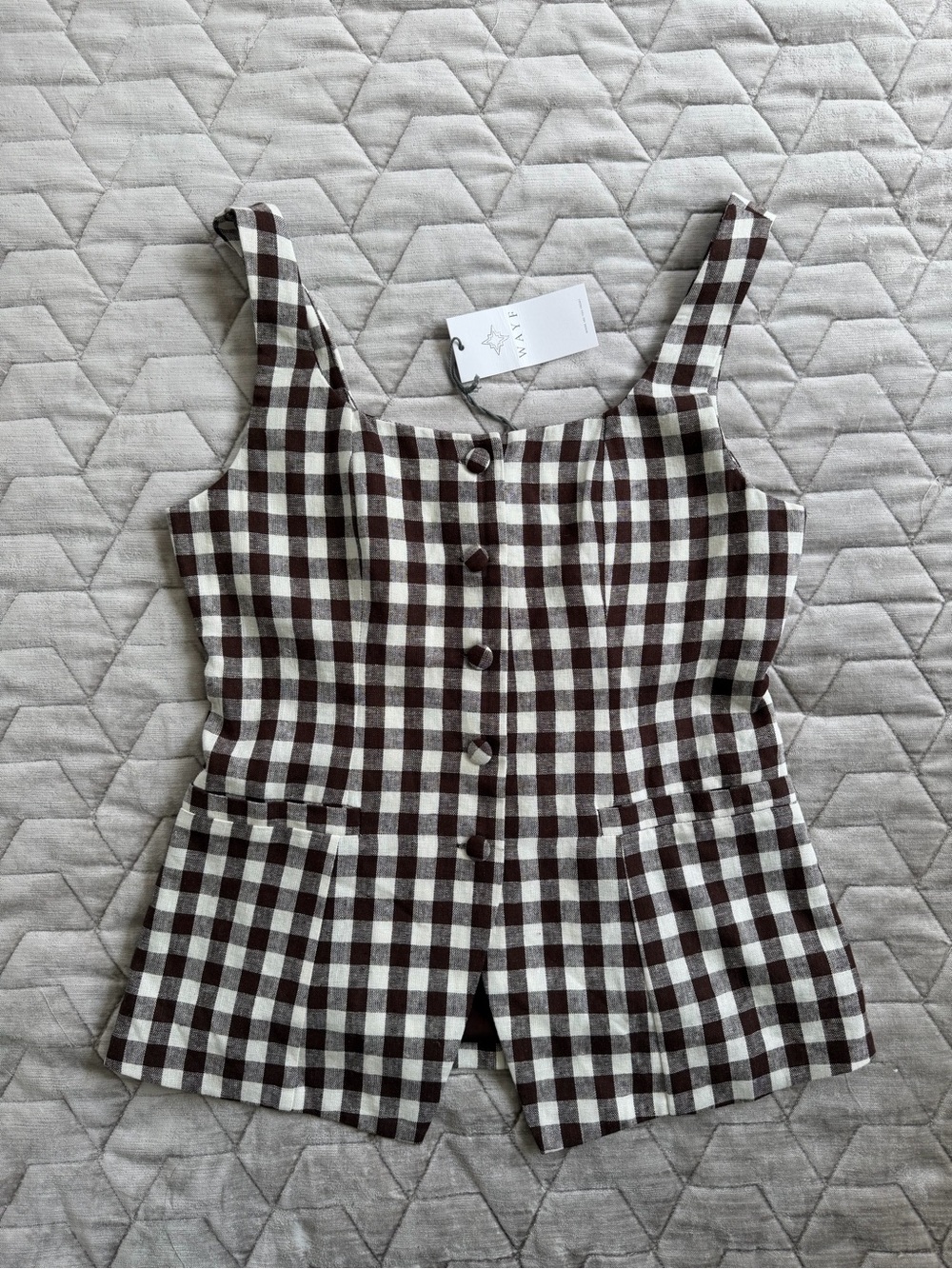 WAYF Brown Gingham Button Front Tailored Tank Top NWT Cottagecore M